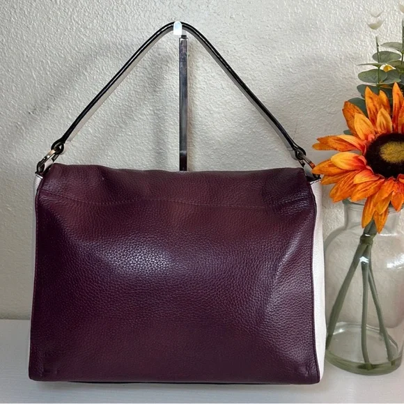 Kate Spade Plum Cream Leather Shoulder Bag Zip Top Flap Gold - Picture 4 of 16